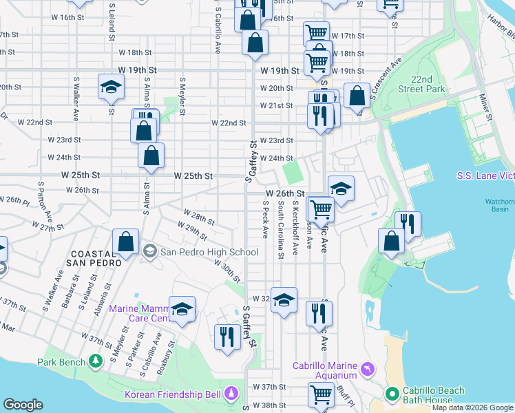 map of restaurants, bars, coffee shops, grocery stores, and more near 720 West 27th Street in Los Angeles