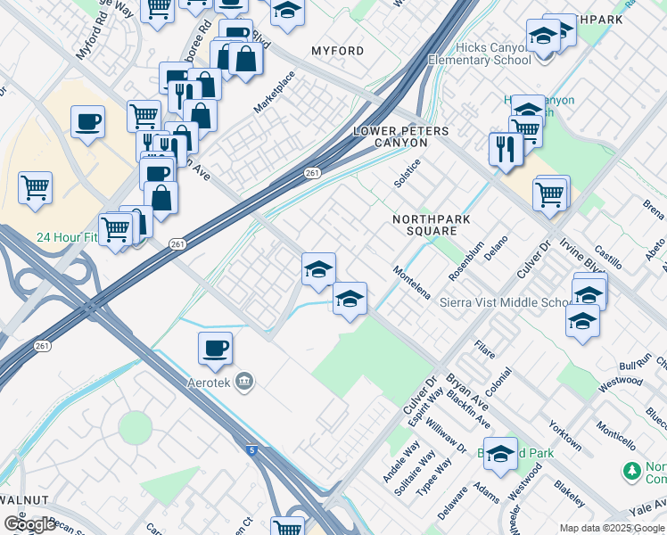 map of restaurants, bars, coffee shops, grocery stores, and more near 4 Stonegate in Irvine