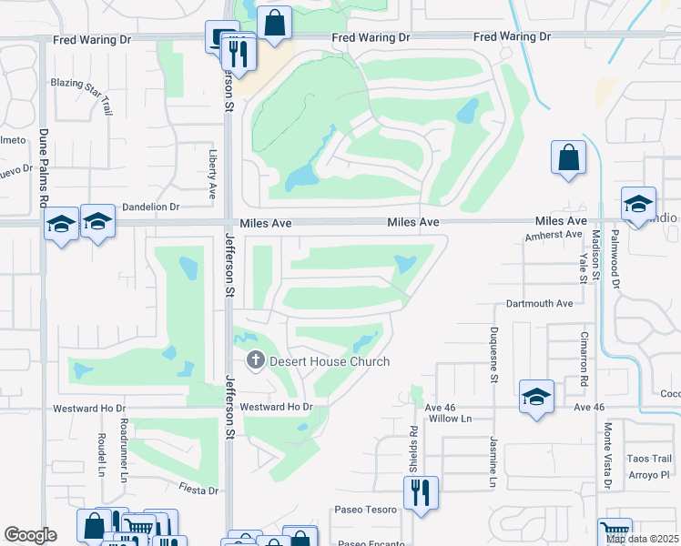 map of restaurants, bars, coffee shops, grocery stores, and more near 80300 Green Hills Drive in Indio
