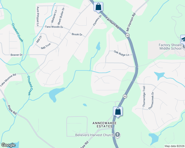 map of restaurants, bars, coffee shops, grocery stores, and more near 3144 Skyler Court in Douglasville