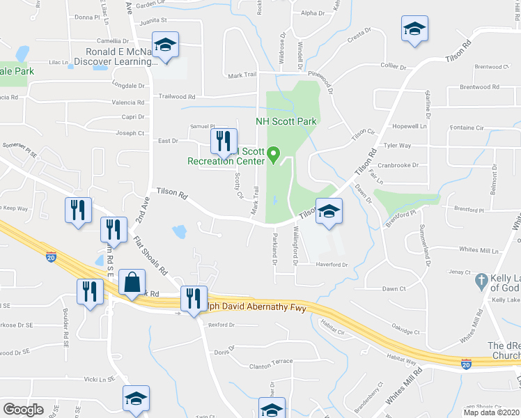 map of restaurants, bars, coffee shops, grocery stores, and more near 2364 Mark Trail in Decatur