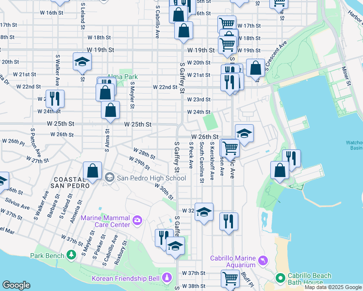 map of restaurants, bars, coffee shops, grocery stores, and more near 760 West 27th Street in Los Angeles