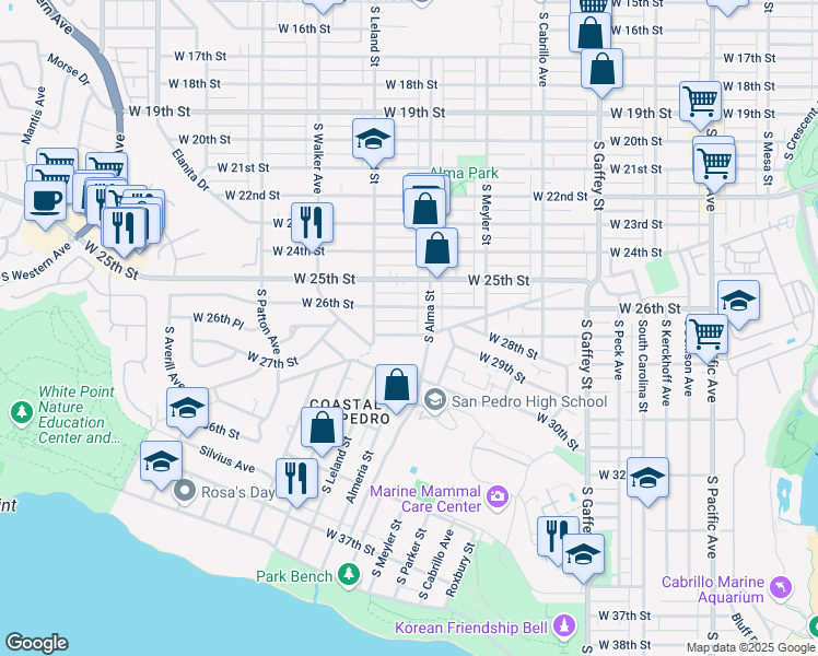 map of restaurants, bars, coffee shops, grocery stores, and more near 1066 West 27th Street in Los Angeles