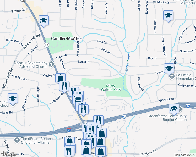 map of restaurants, bars, coffee shops, grocery stores, and more near 2628 Miriam Lane in Decatur