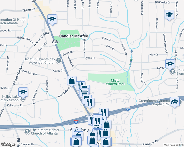 map of restaurants, bars, coffee shops, grocery stores, and more near 2664 Miriam Lane in Decatur