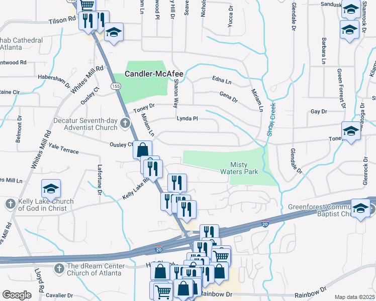 map of restaurants, bars, coffee shops, grocery stores, and more near 2682 Miriam Lane in Decatur
