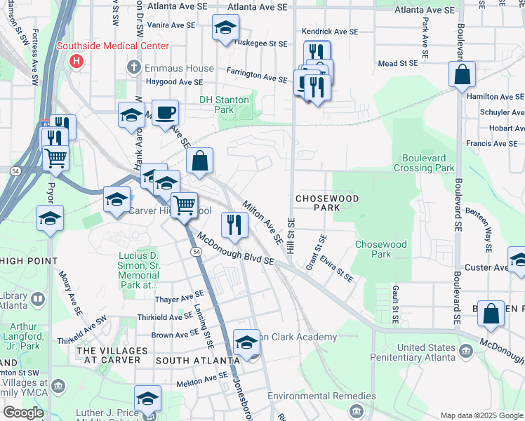 map of restaurants, bars, coffee shops, grocery stores, and more near 230 Milton Avenue Southeast in Atlanta