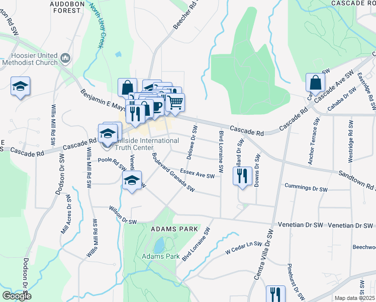 map of restaurants, bars, coffee shops, grocery stores, and more near 2209 Montrose Avenue Southwest in Atlanta