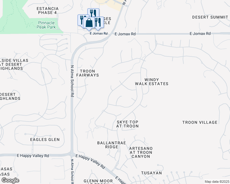 map of restaurants, bars, coffee shops, grocery stores, and more near 10667 East Yearling Drive in Scottsdale