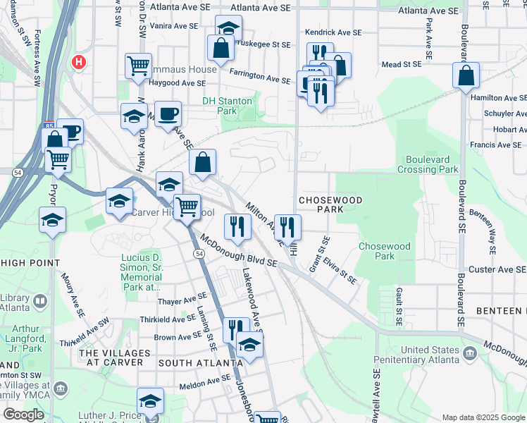 map of restaurants, bars, coffee shops, grocery stores, and more near 230 Milton Avenue Southeast in Atlanta