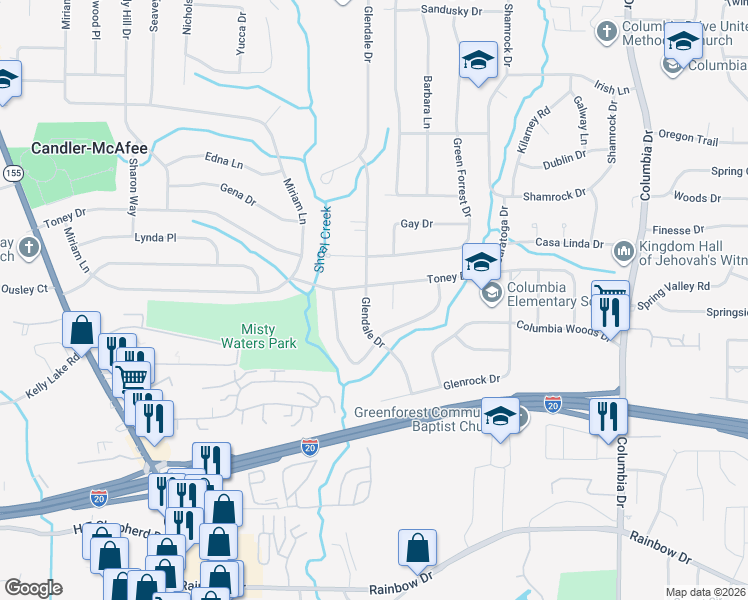 map of restaurants, bars, coffee shops, grocery stores, and more near 2349 Ernest Prather Way in Decatur