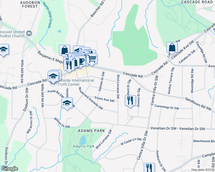 map of restaurants, bars, coffee shops, grocery stores, and more near 2173 Montrose Avenue Southwest in Atlanta