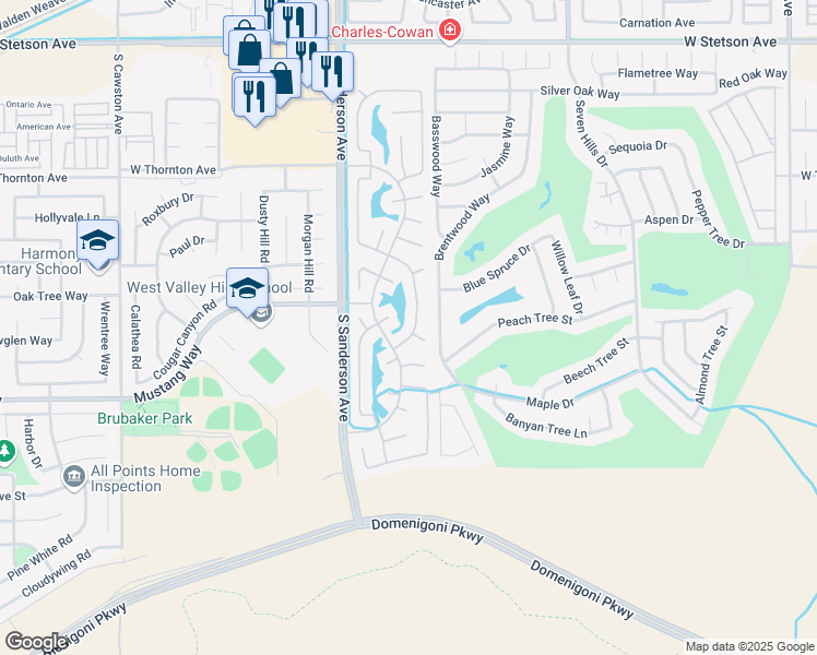 map of restaurants, bars, coffee shops, grocery stores, and more near 1600 Red Clover Lane in Hemet
