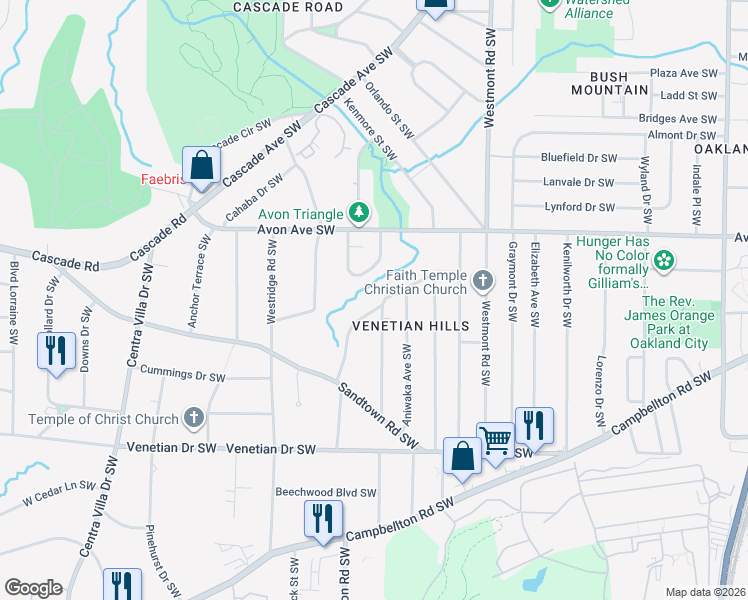 map of restaurants, bars, coffee shops, grocery stores, and more near 1297 Lockhaven Circle Southwest in Atlanta