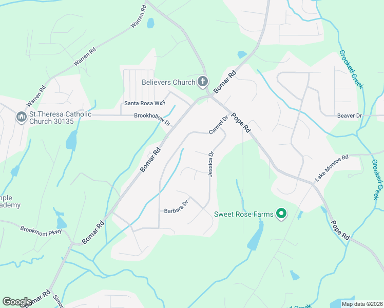 map of restaurants, bars, coffee shops, grocery stores, and more near 3593 Brenda Court in Douglasville