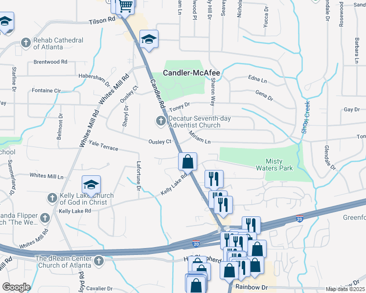 map of restaurants, bars, coffee shops, grocery stores, and more near 2404 Candler Road in Decatur