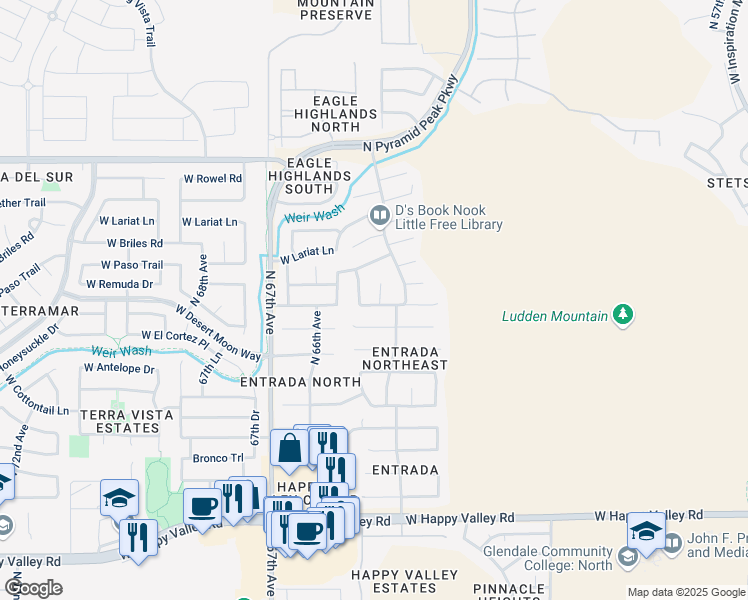 map of restaurants, bars, coffee shops, grocery stores, and more near 25810 North 64th Lane in Phoenix