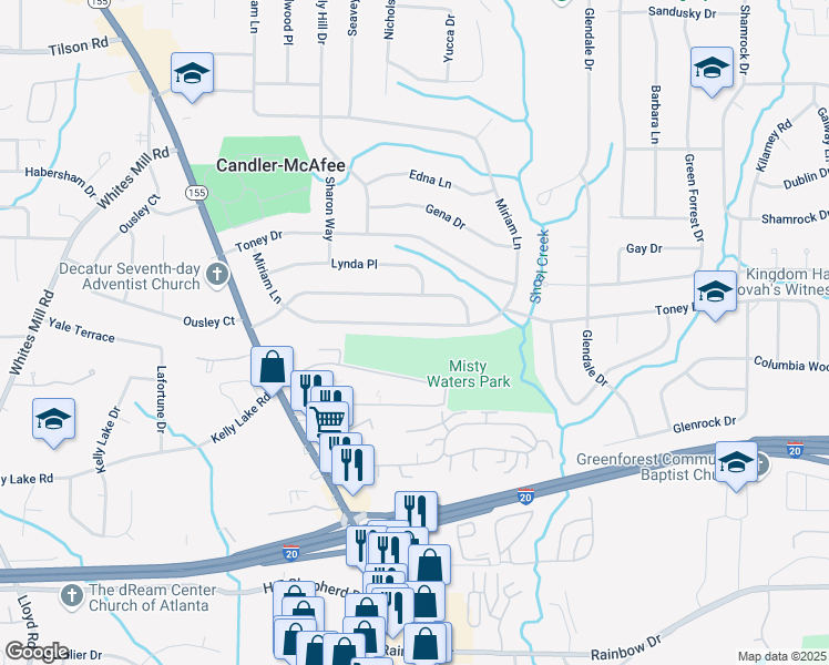 map of restaurants, bars, coffee shops, grocery stores, and more near 2628 Miriam Lane in Decatur