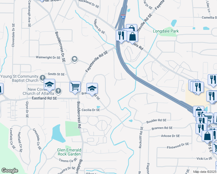 map of restaurants, bars, coffee shops, grocery stores, and more near 1681 Cecilia Dr SE in Atlanta