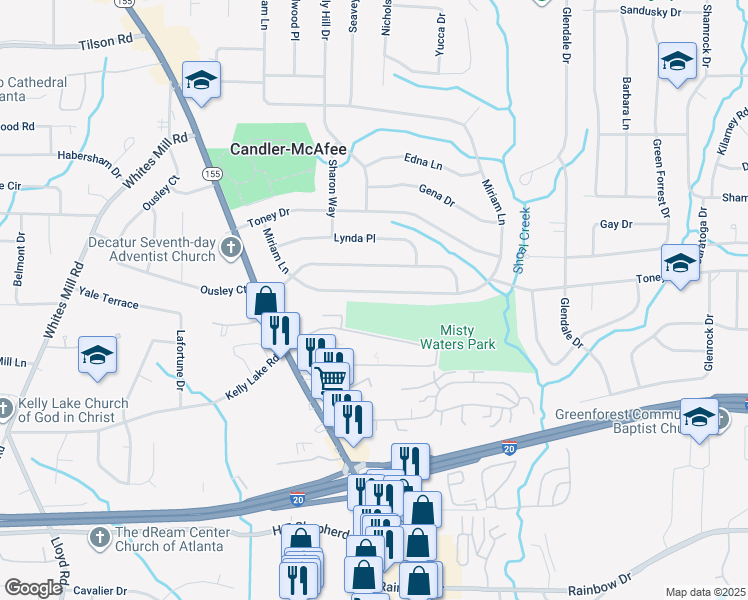 map of restaurants, bars, coffee shops, grocery stores, and more near 2664 Miriam Lane in Decatur