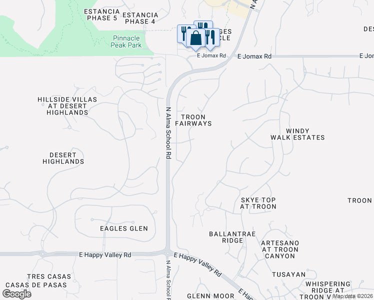 map of restaurants, bars, coffee shops, grocery stores, and more near 25764 North 104th Place in Scottsdale