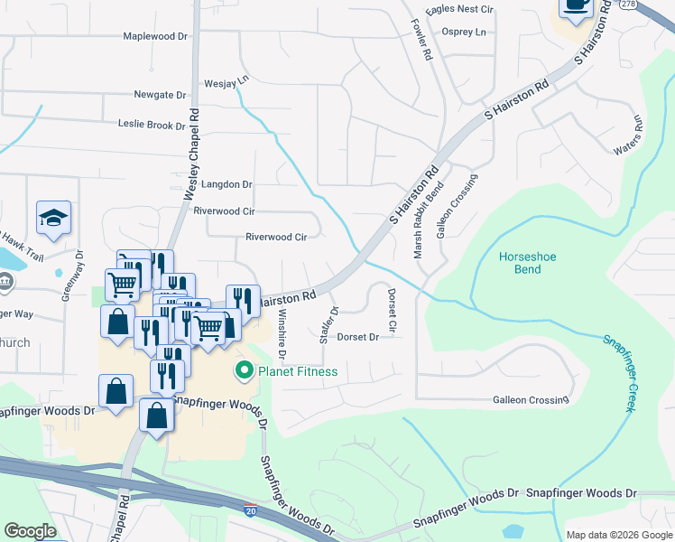 map of restaurants, bars, coffee shops, grocery stores, and more near 2352 Pebble Rock West in Decatur
