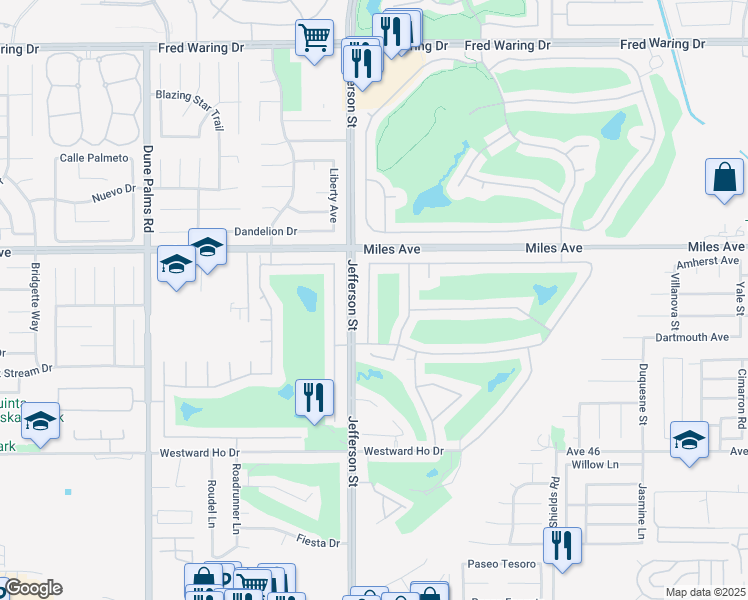 map of restaurants, bars, coffee shops, grocery stores, and more near 45248 Coeur Dalene Drive in Indio