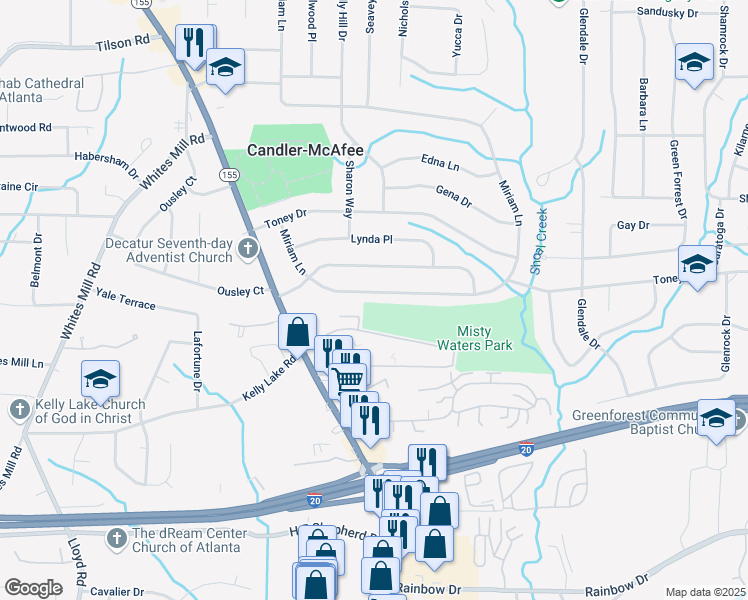 map of restaurants, bars, coffee shops, grocery stores, and more near 2682 Miriam Lane in Decatur