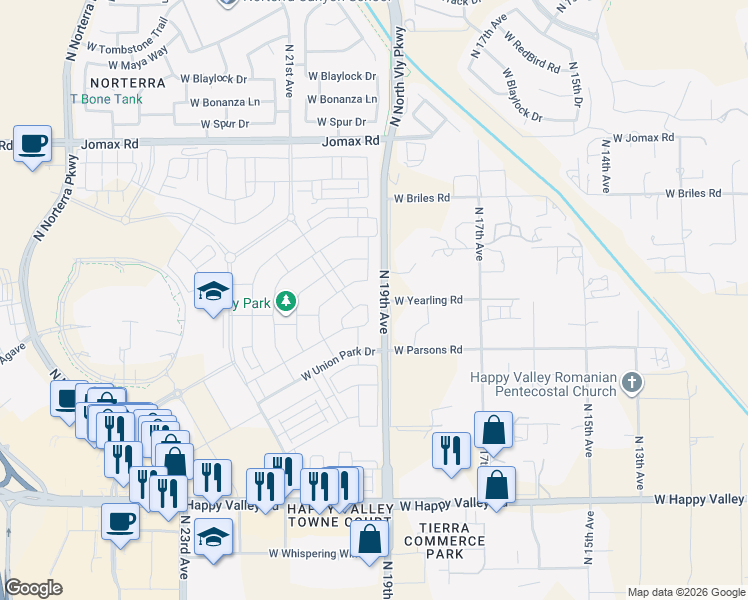 map of restaurants, bars, coffee shops, grocery stores, and more near 25809 North 19th Drive in Phoenix