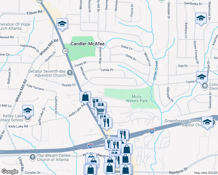 map of restaurants, bars, coffee shops, grocery stores, and more near 2664 Miriam Lane in Decatur