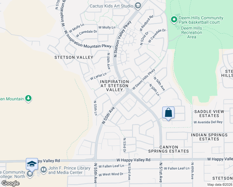 map of restaurants, bars, coffee shops, grocery stores, and more near 25116 North 54th Avenue in Phoenix