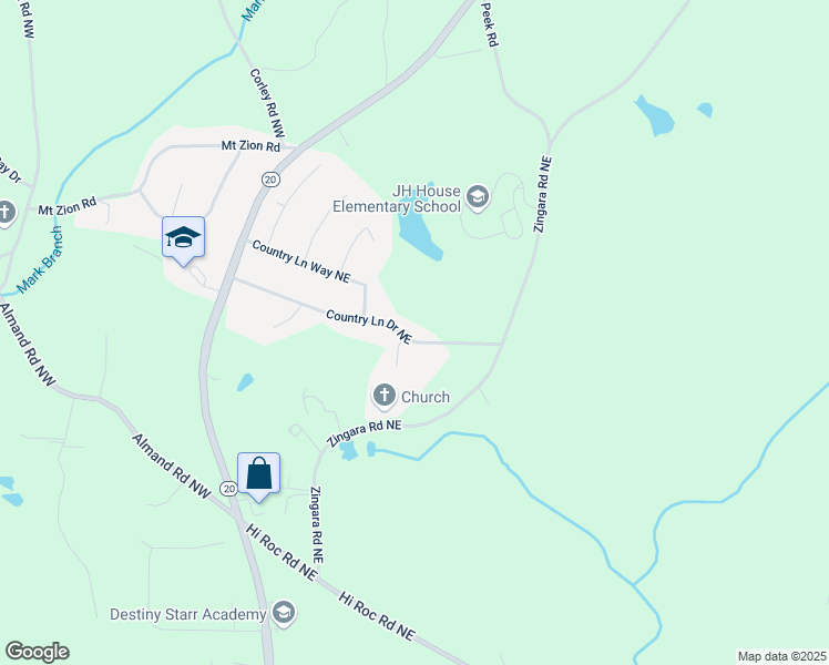 map of restaurants, bars, coffee shops, grocery stores, and more near 1430 Country Lane Drive Northeast in Conyers