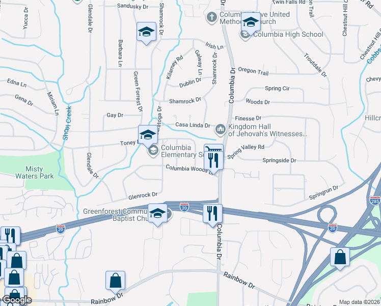 map of restaurants, bars, coffee shops, grocery stores, and more near 3349 Toney Drive in Decatur