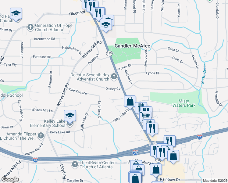 map of restaurants, bars, coffee shops, grocery stores, and more near 2475 Ousley Court in Decatur