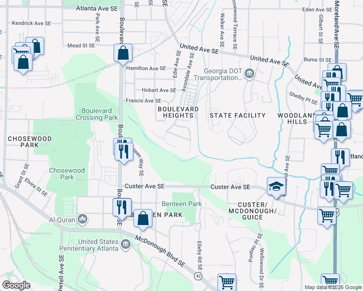 map of restaurants, bars, coffee shops, grocery stores, and more near 1282 Avondale Avenue Southeast in Atlanta