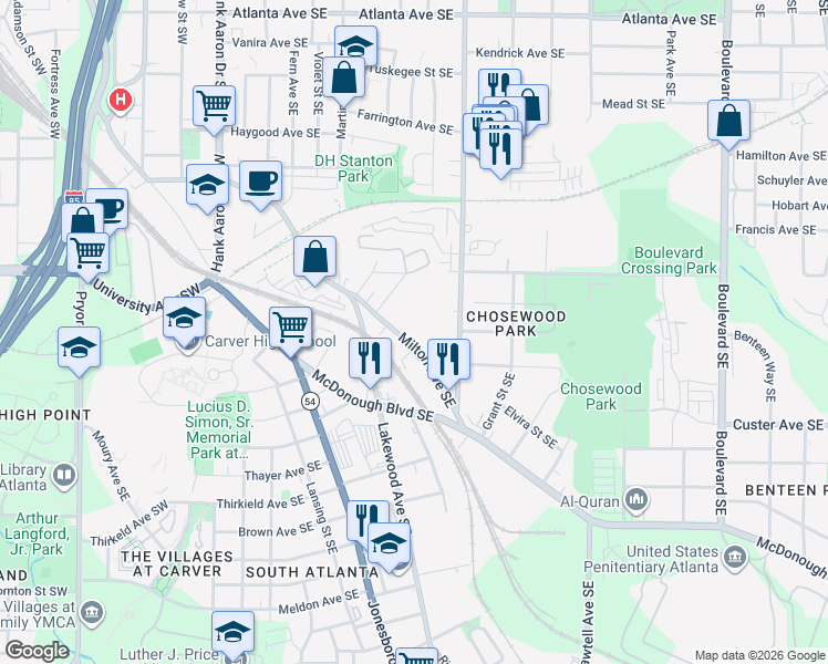 map of restaurants, bars, coffee shops, grocery stores, and more near 230 Milton Avenue Southeast in Atlanta