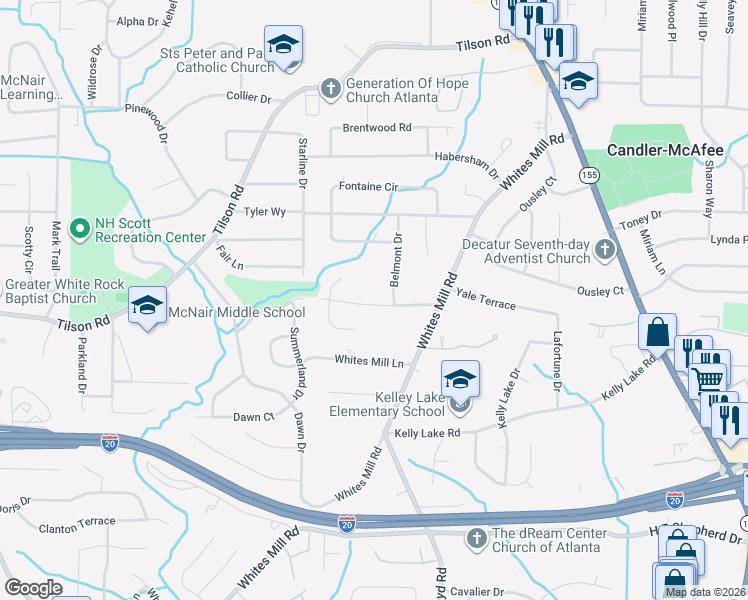 map of restaurants, bars, coffee shops, grocery stores, and more near 2508 Brentford Place in Decatur
