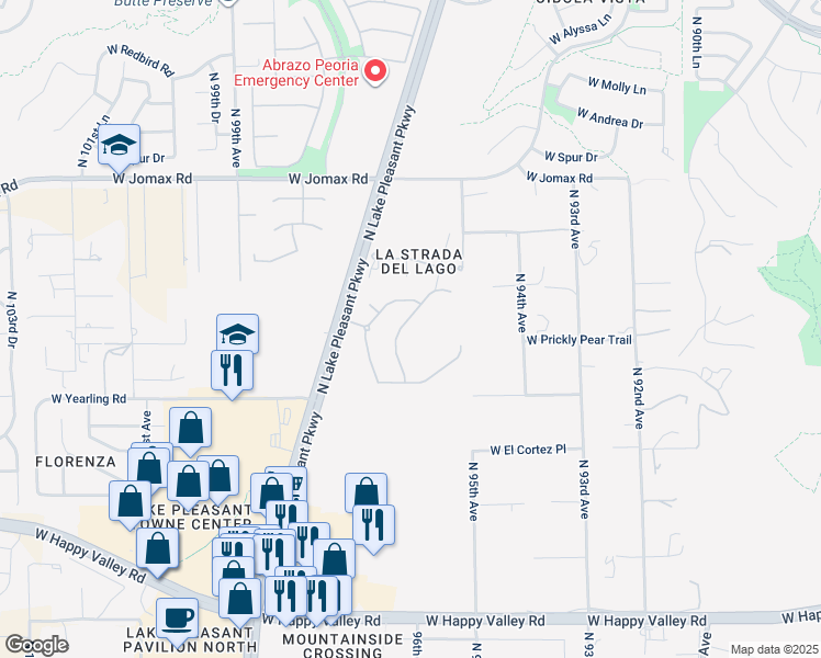 map of restaurants, bars, coffee shops, grocery stores, and more near 26077 North 96th Avenue in Peoria