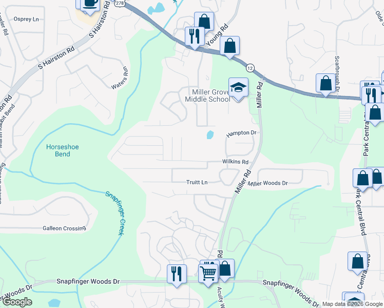 map of restaurants, bars, coffee shops, grocery stores, and more near 4934 Wilkins Road in Decatur