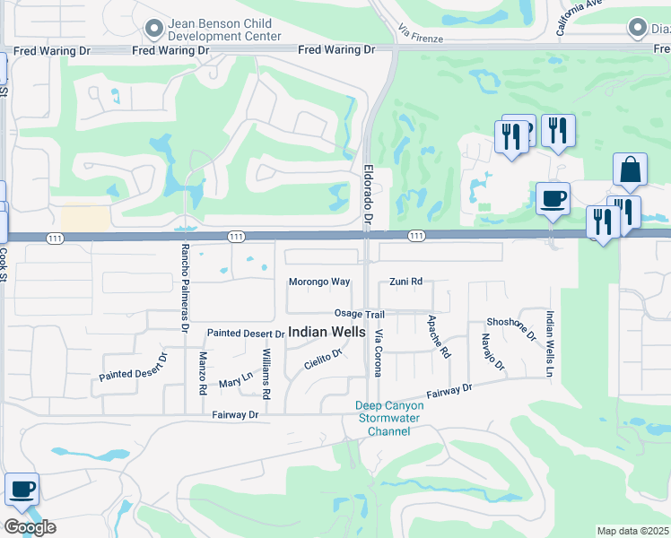 map of restaurants, bars, coffee shops, grocery stores, and more near 75929 Camino Cielo in Indian Wells