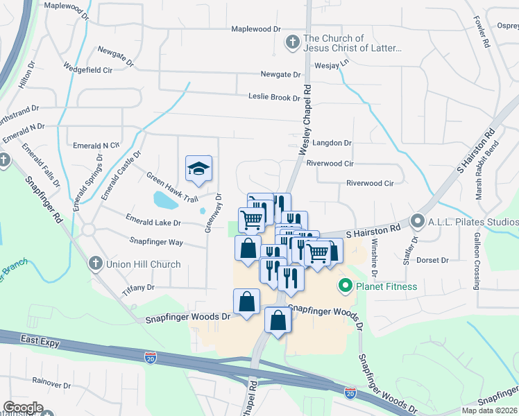 map of restaurants, bars, coffee shops, grocery stores, and more near 4211 Wingfoot Court in Decatur