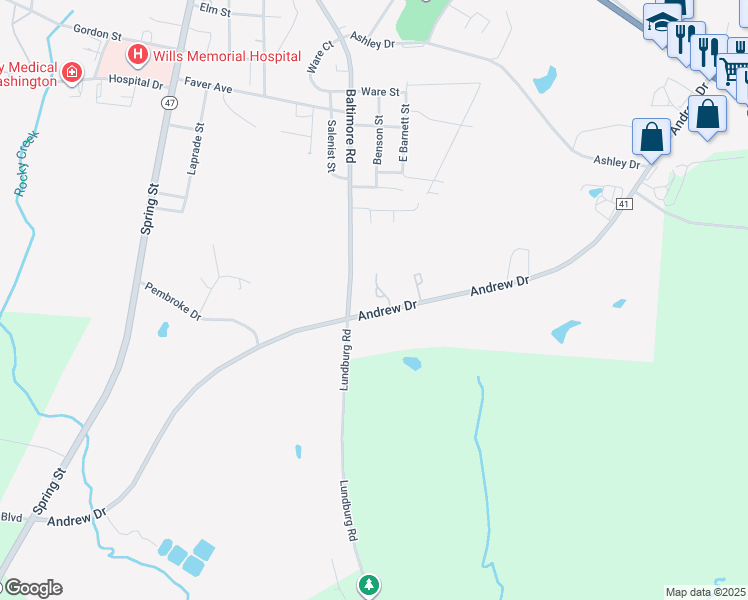 map of restaurants, bars, coffee shops, grocery stores, and more near 466 Andrew Drive in Washington