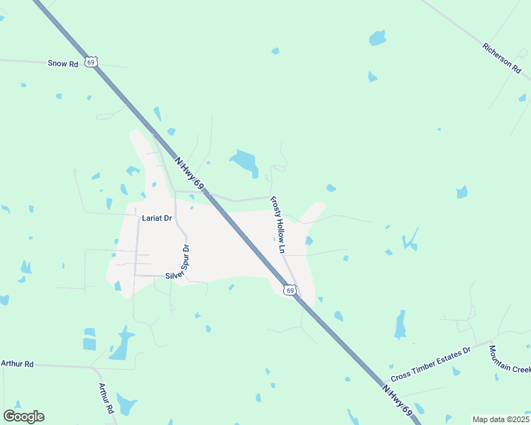 map of restaurants, bars, coffee shops, grocery stores, and more near 269 Frosty Hollow Road in Denison