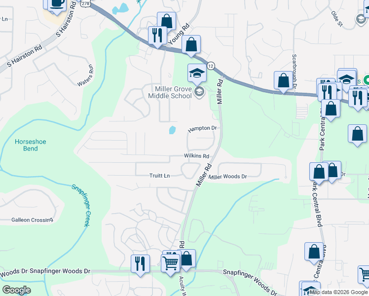 map of restaurants, bars, coffee shops, grocery stores, and more near 2329 Hampton Drive in Decatur