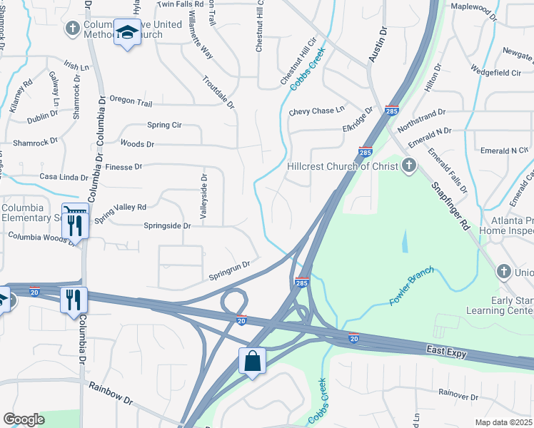 map of restaurants, bars, coffee shops, grocery stores, and more near 2347 Chevy Chase Lane in Decatur