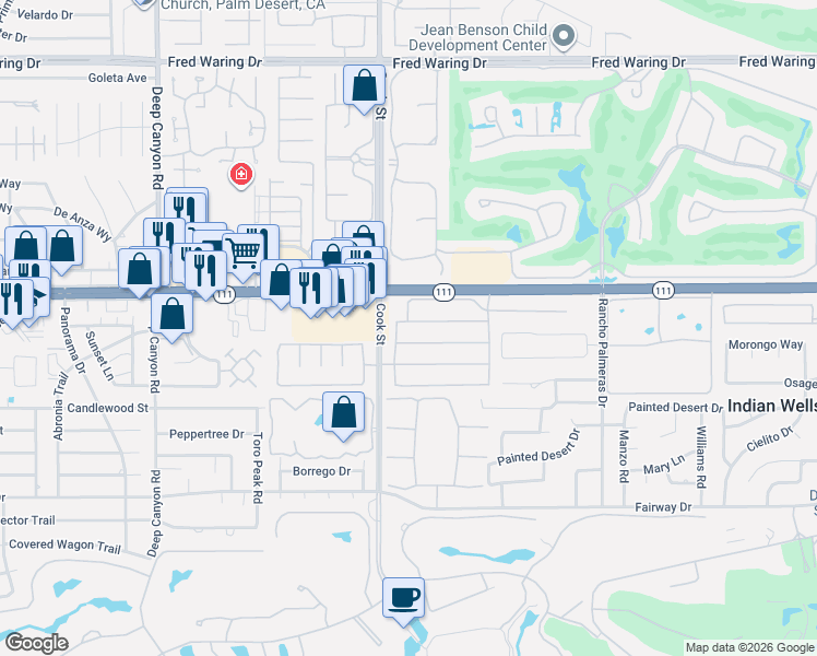 map of restaurants, bars, coffee shops, grocery stores, and more near in Indian Wells