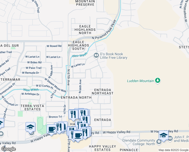 map of restaurants, bars, coffee shops, grocery stores, and more near 25810 North 64th Lane in Phoenix