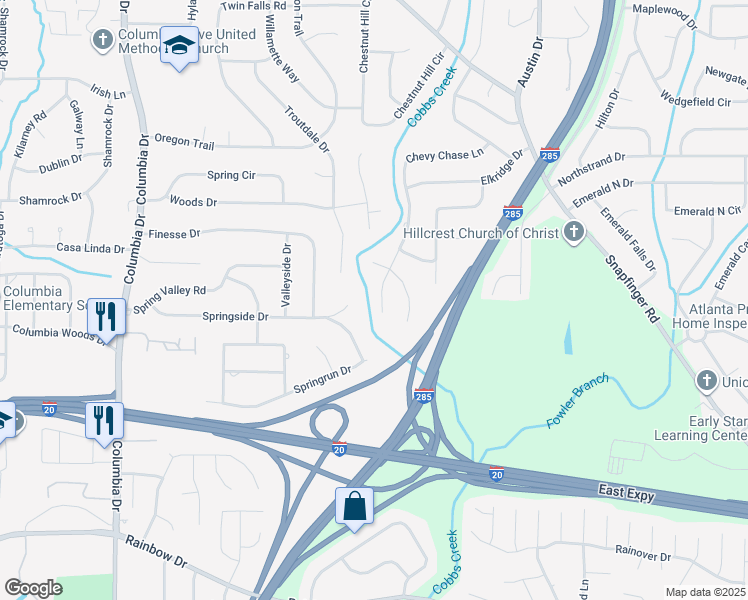 map of restaurants, bars, coffee shops, grocery stores, and more near 2347 Chevy Chase Lane in Decatur