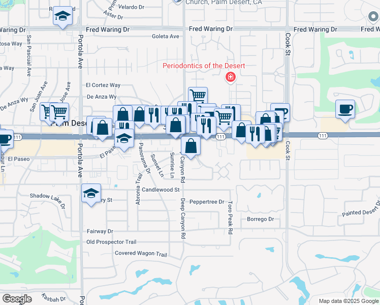 map of restaurants, bars, coffee shops, grocery stores, and more near 45200 Deep Canyon Road in Palm Desert