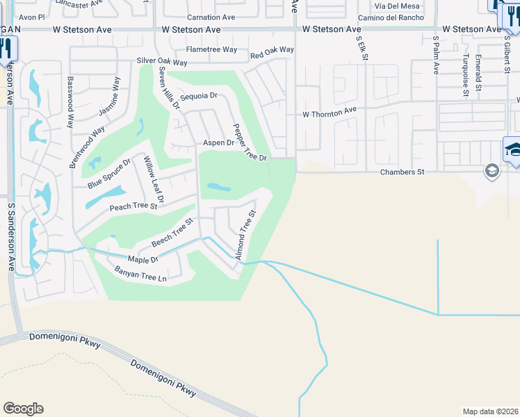 map of restaurants, bars, coffee shops, grocery stores, and more near 1730 Almond Tree Street in Hemet